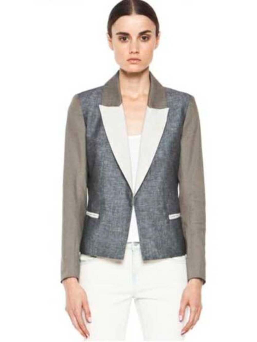Laveer Womens Tri Montage Colorblock Flax-Blend Blazer Jacket USA 8